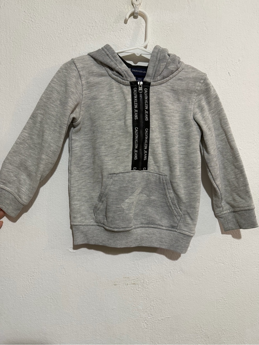 Calvin Klein Jeans Kids Grey Pullover Hoodie with Branded Drawstrings